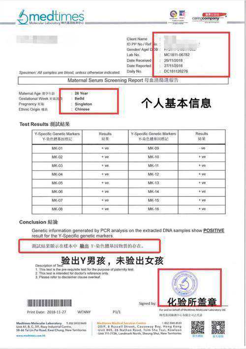 香港性别鉴定要求条件_弘高基因化验所报告单